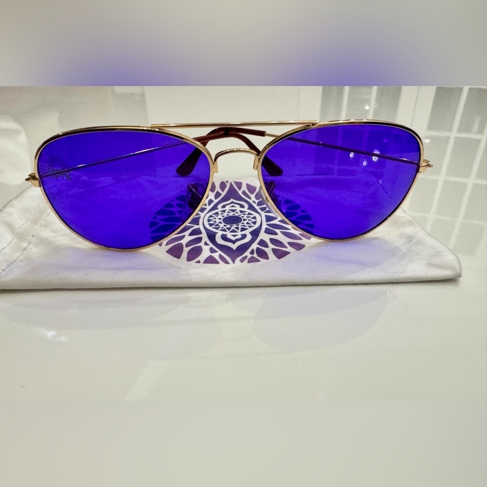 Rainbow Optix  Gold Aviator Sunglasses with Indigo Lenses